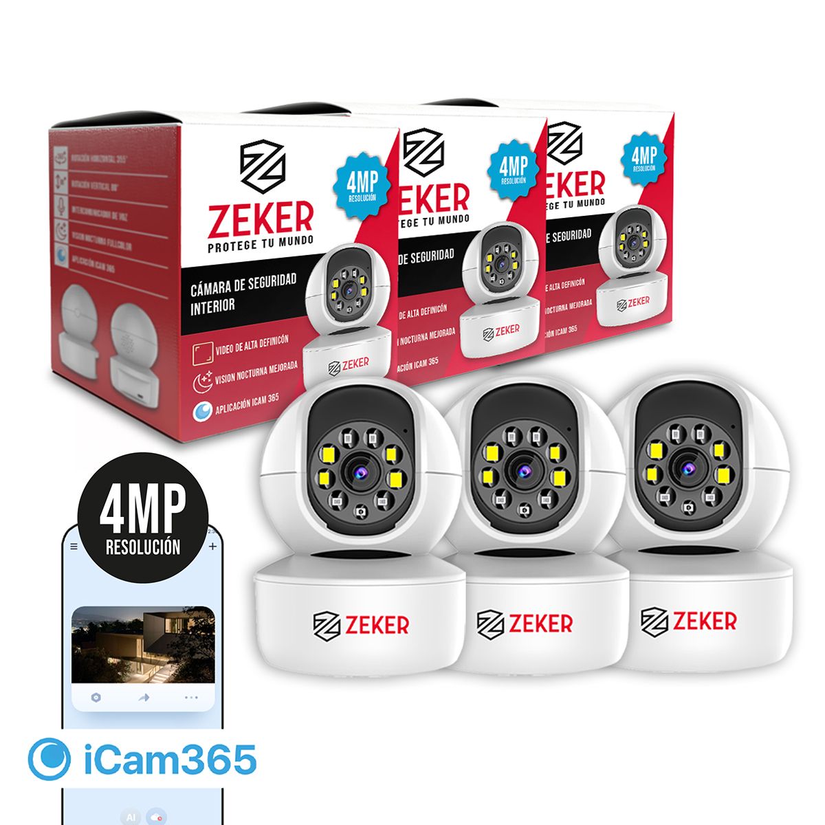 ZEKER - Pack X3 Camara De Seguridad Interior Wifi Ip Zeker 4mp 5g