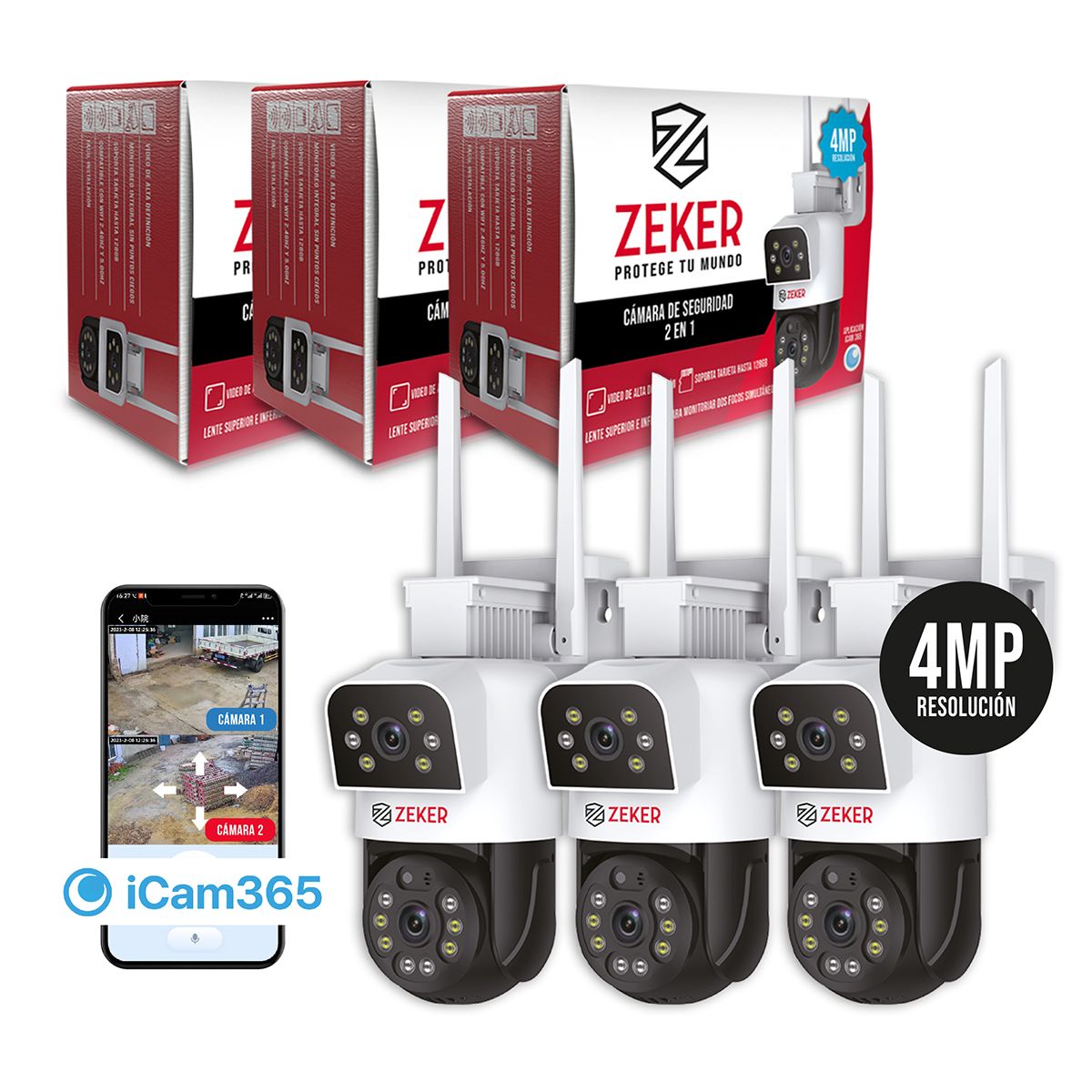 ZEKER - Pack X3 Camara De Seguridad 5g Zeker Doble 8mp Impermeable