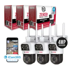 ZEKER - Pack X3 Camara De Seguridad 5g Doble 8mp Impermeable