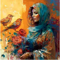 GENERICO - Pintura Por Numeros Mujer Con Flores Pajaros Posando 40x50