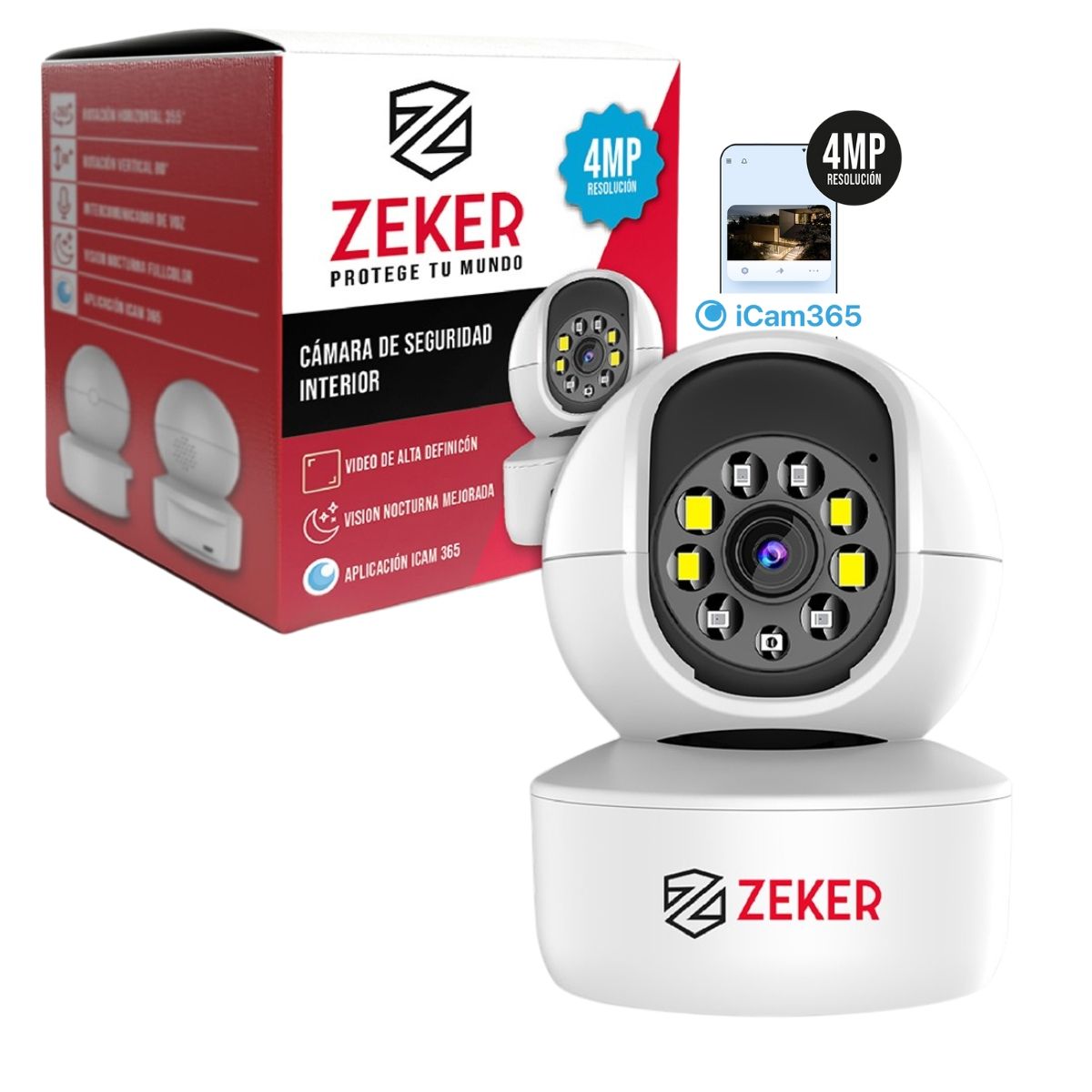 ZEKER - Camara De Seguridad Interior Wifi Ip Zeker 4mp 5g Pan Tilt