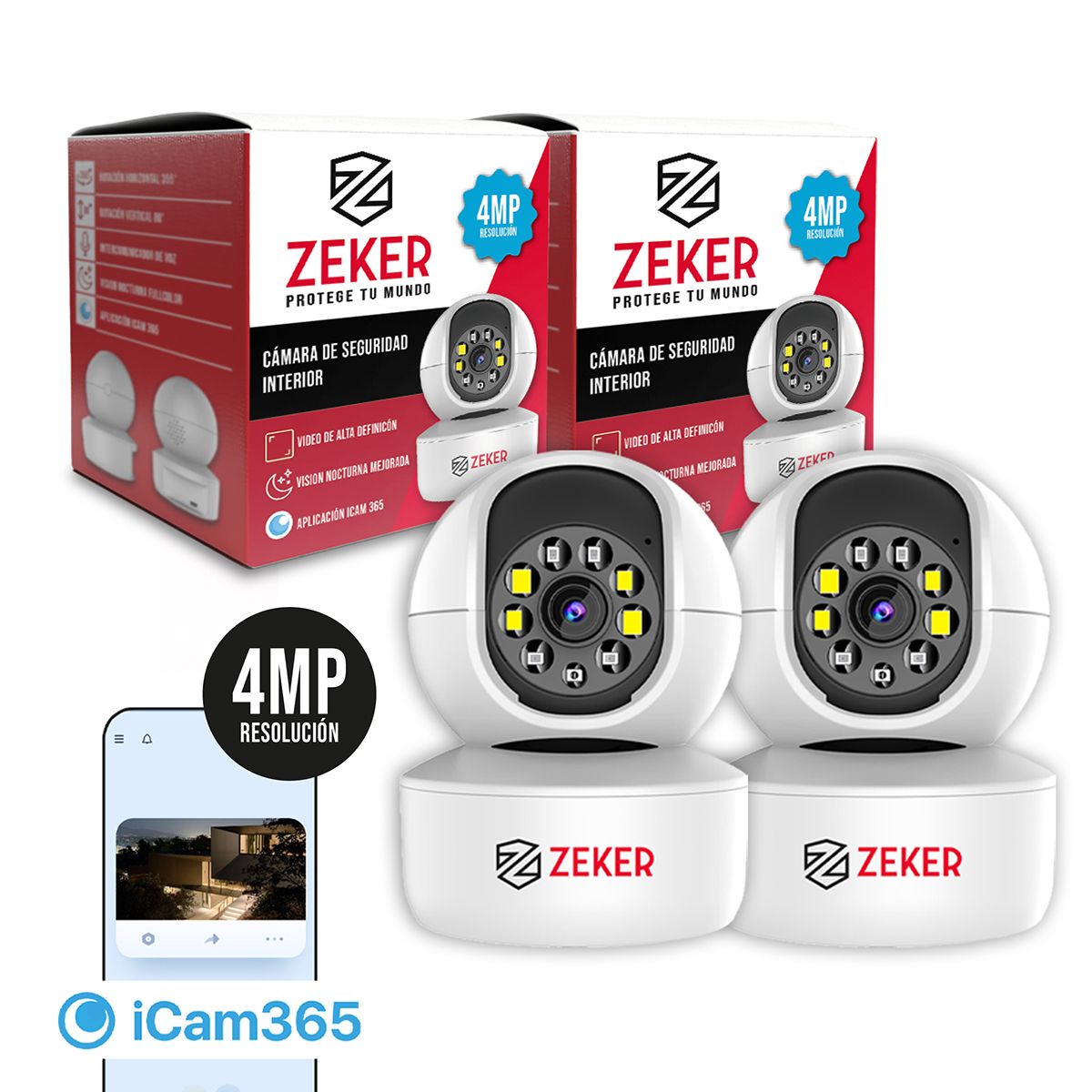 ZEKER - Pack X2 Camara De Seguridad Interior Wifi Ip Zeker 4mp 5g