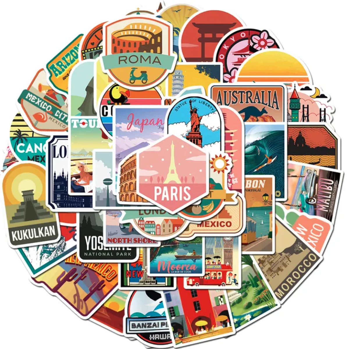 GENERICO - 50 Stickers Ciudades Viajes / Calcomania / Autoadhesivo