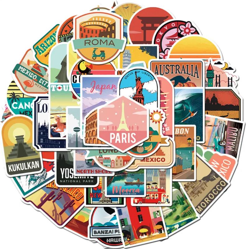 GENERICO - 50 Stickers Ciudades Viajes / Calcomania / Autoadhesivo