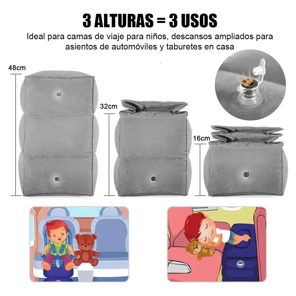 GENERICO - Reposapiés Cojín Inflable Apoya Reposa Descansa 3 Niveles