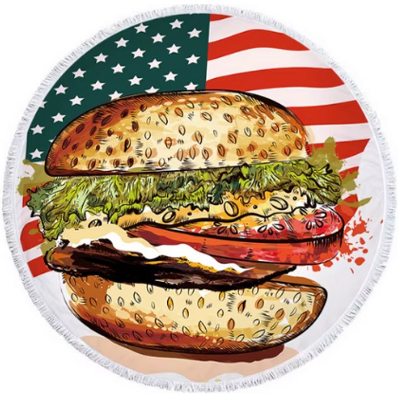 GENERICO - Toalla de playa redonda de hamburguesa con flecos