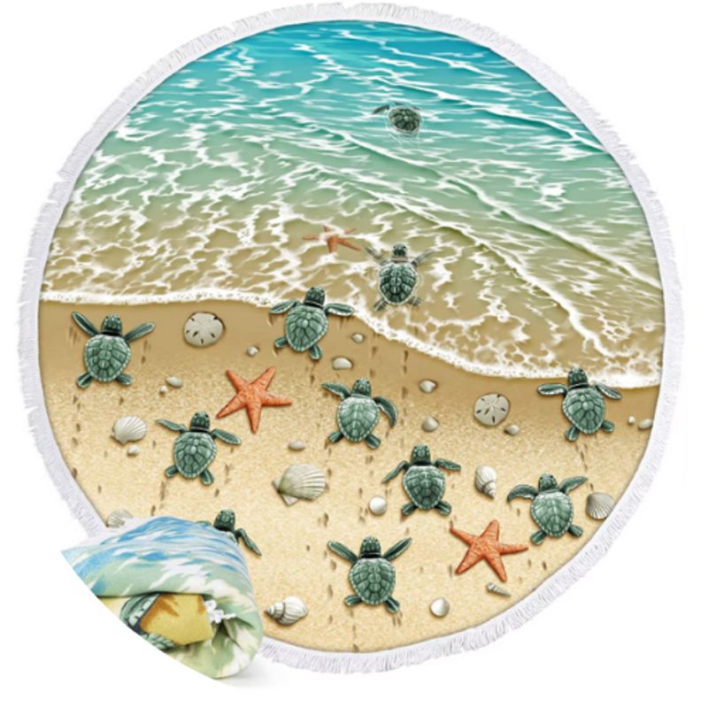 GENERICO - Toalla de playa redonda de tortugas con flecos