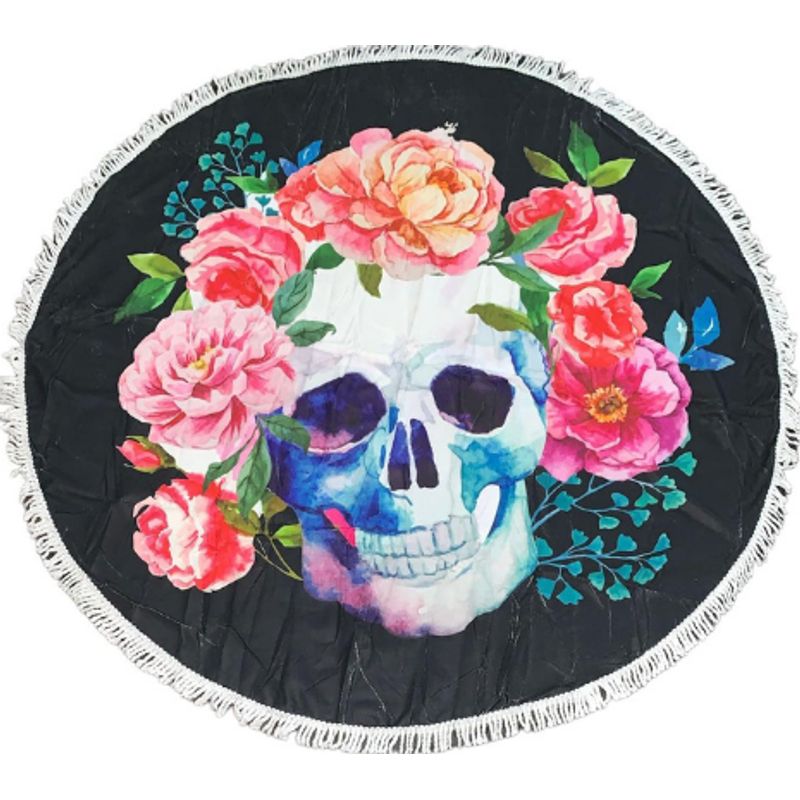 GENERICO - Toalla de playa redonda de calavera con flecos