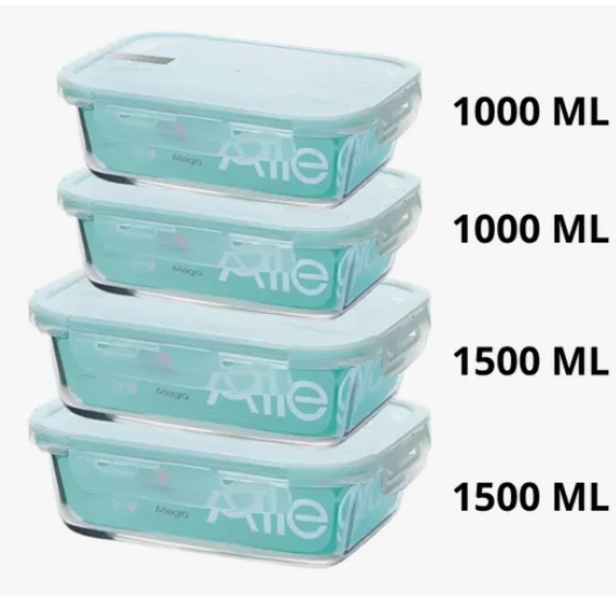 ALLEGRA - Set 4 Taper Herméticos De Vidrio Allegra - 1.000ml Y 1.500ml