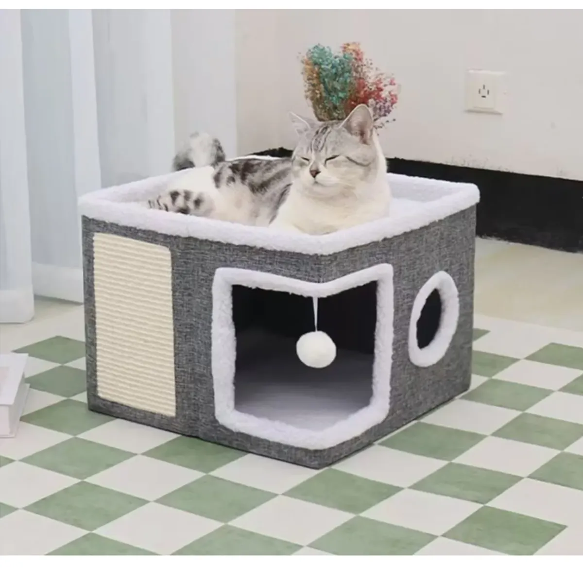 GENERICO - Casa Iglu Para Gatos Cama Michis Plegable Con Cojin Pompon