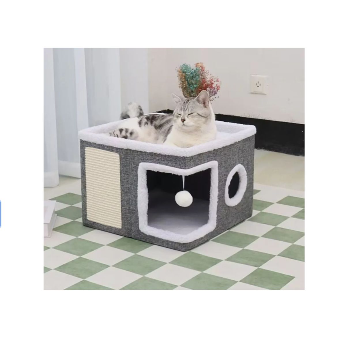 GENERICO - Casa Iglu Para Gatos Cama Michis Plegable Con Cojin Pompon