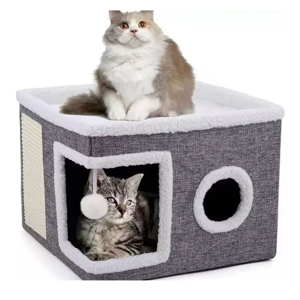 GENERICO - Casa Iglu Para Gatos Cama Michis Plegable Con Cojin Pompon