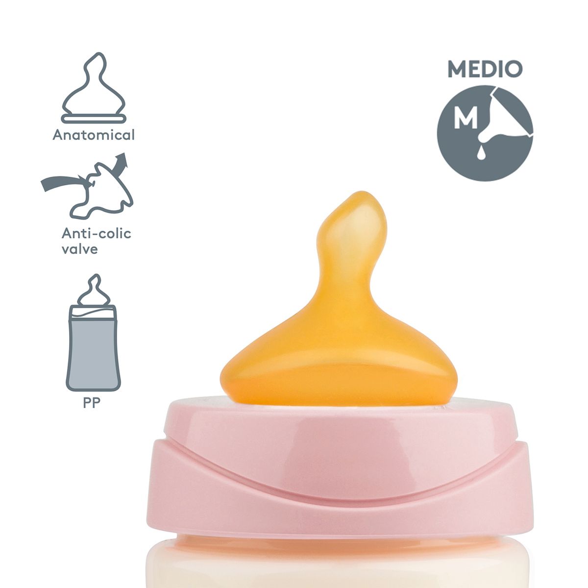 SUAVINEX - MAMADERA 150 ML TETINA ANATÓMICA LATEX 0-6M GALLETA ROSADA