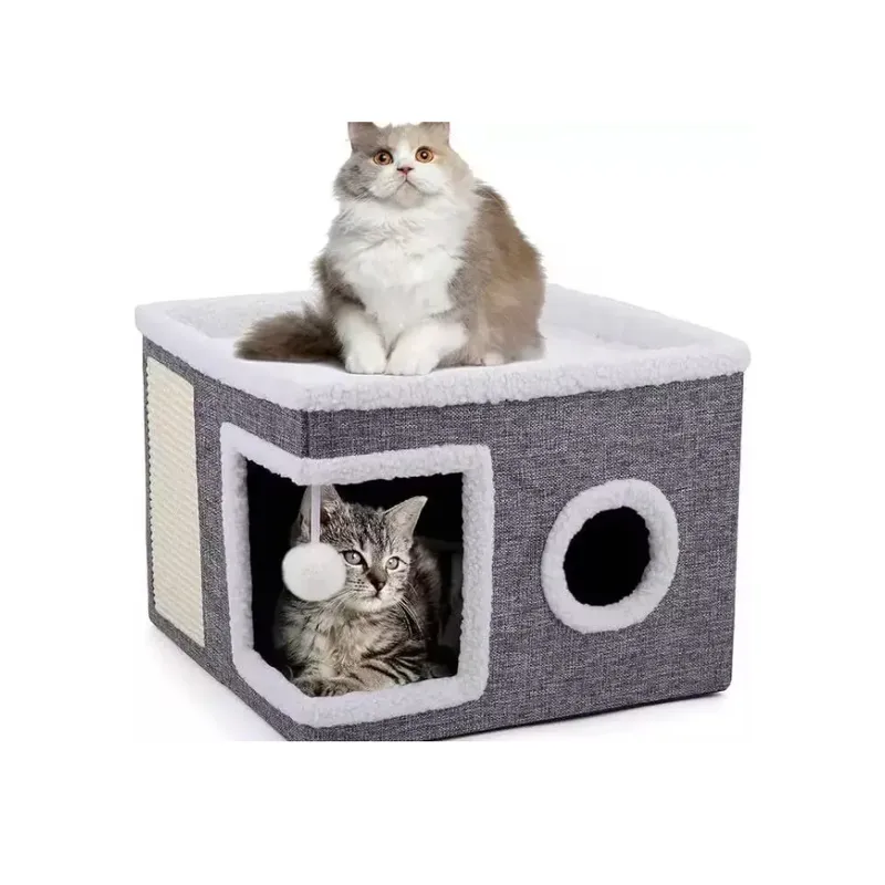 GENERICO - Casa Iglu Para Gatos Cama Michis Plegable Con Cojin Pompon