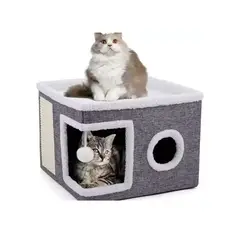 GENERICO - Casa Iglu Para Gatos Cama Michis Plegable Con Cojin Pompon