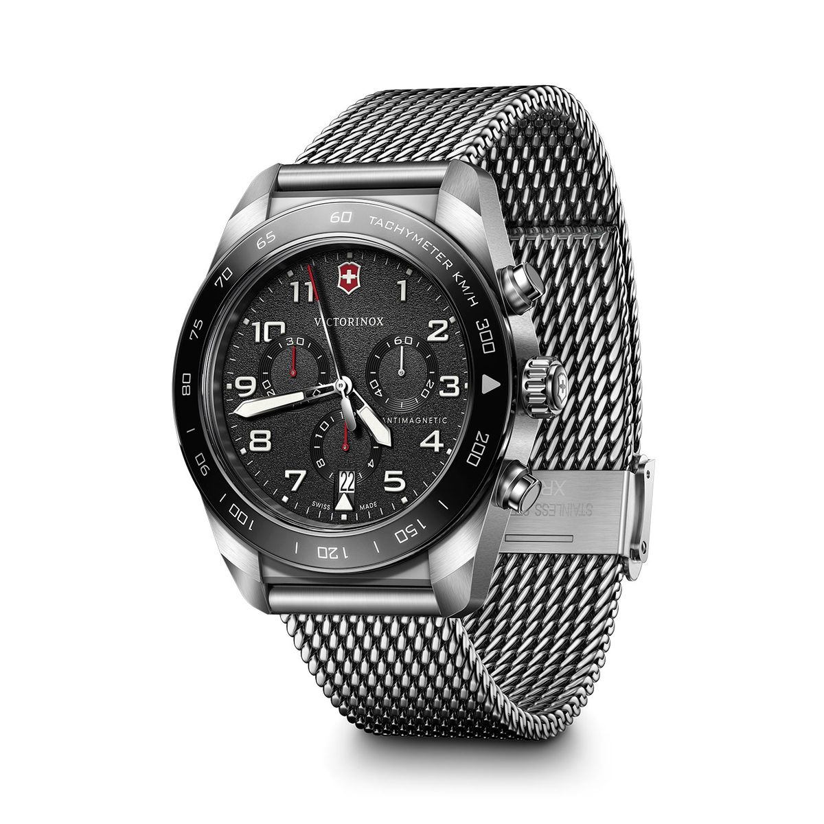 VICTORINOX - Reloj Swiss Army Chrono Negro Correa de Acero Victorinox