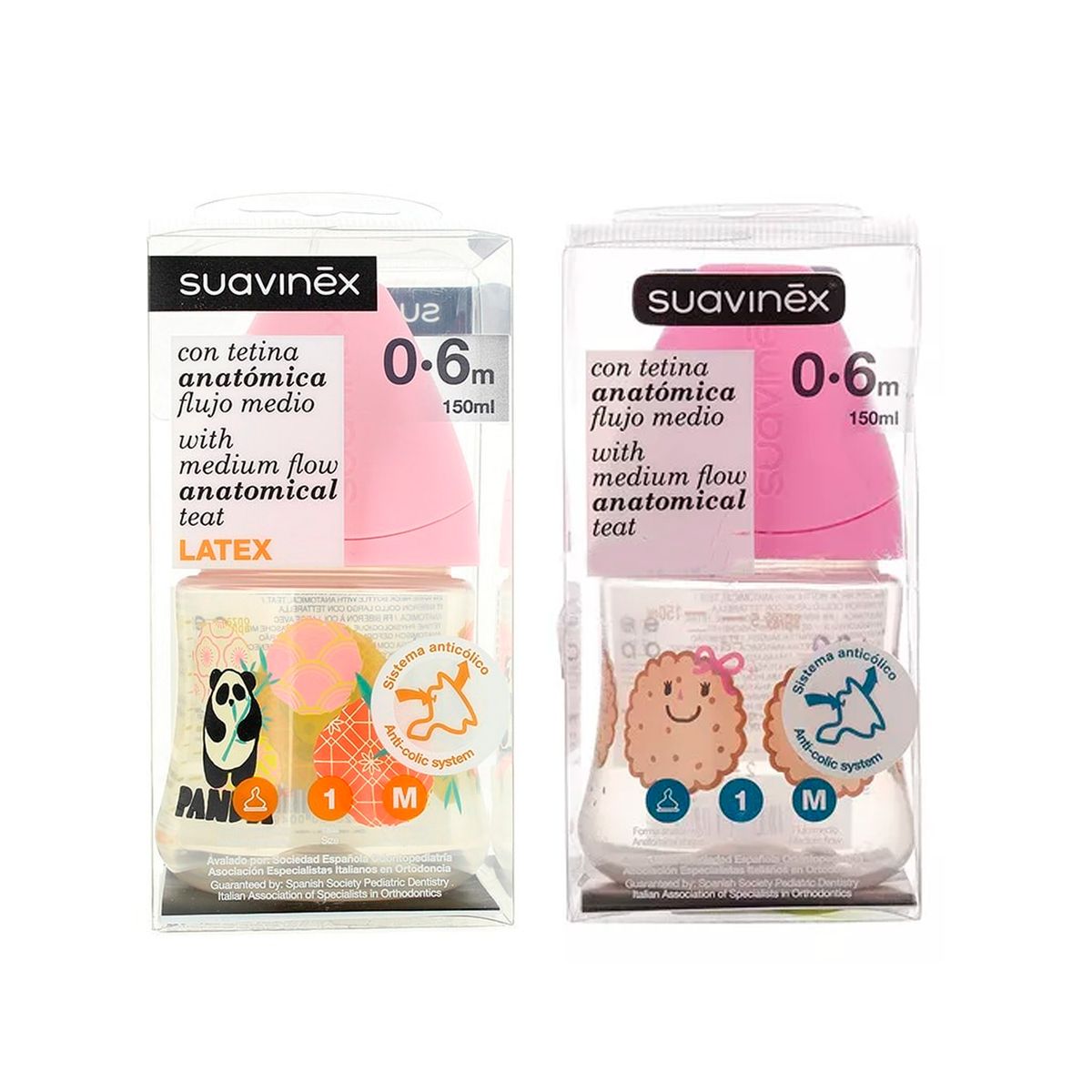 SUAVINEX - PACK MAMADERA 150ML ANAT LATEX PANDA + GALLETA ROSA
