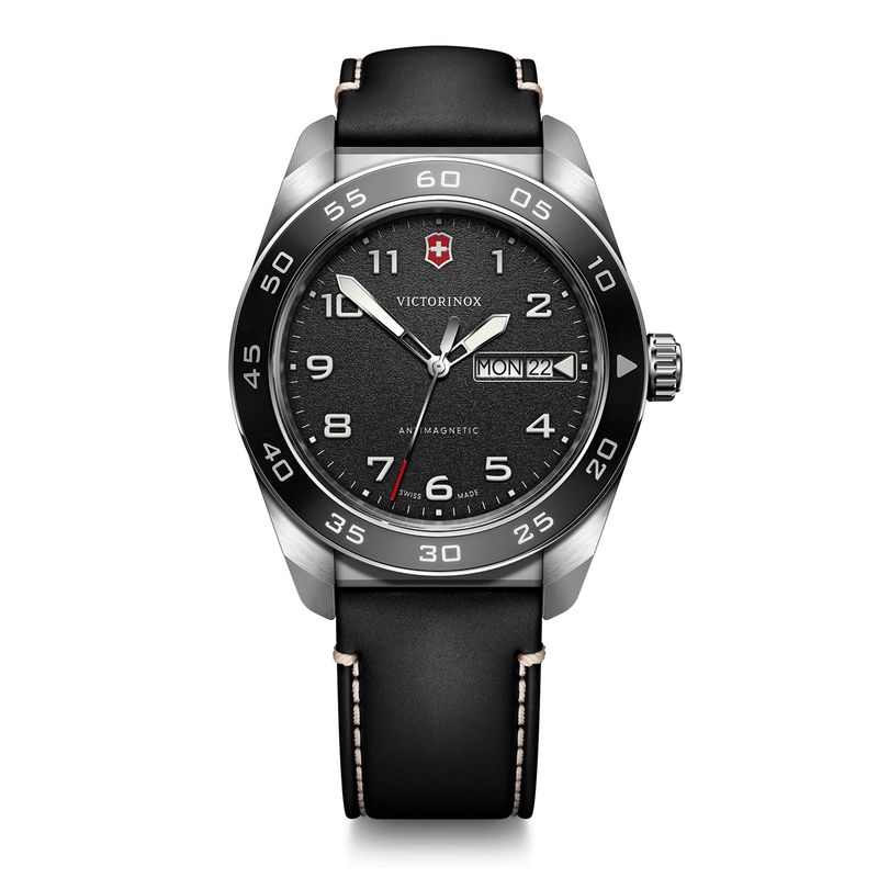 VICTORINOX - Reloj Swiss Army Negro Correa de Cuero Negro Victoirnox