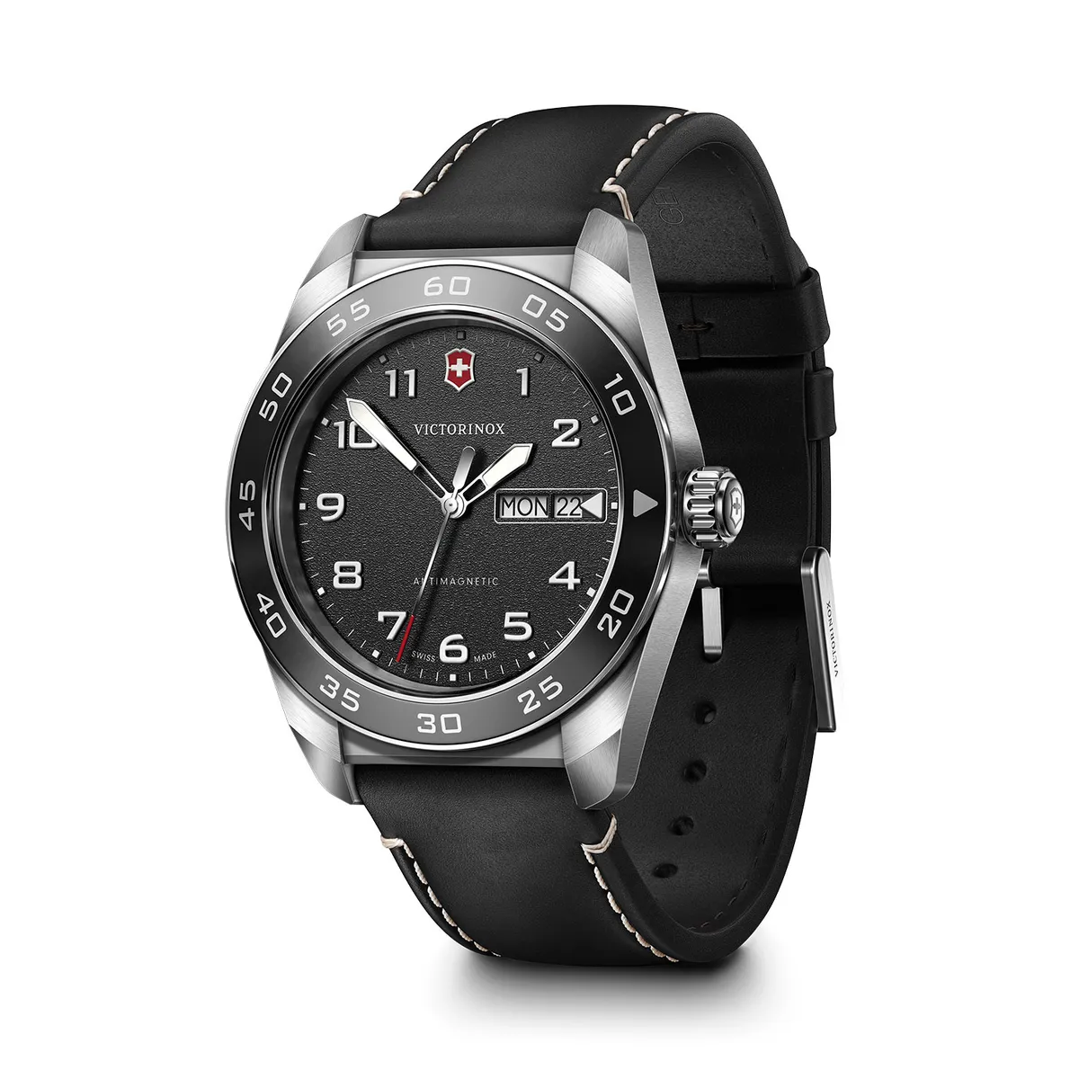 VICTORINOX - Reloj Swiss Army Negro Correa de Cuero Negro Victoirnox