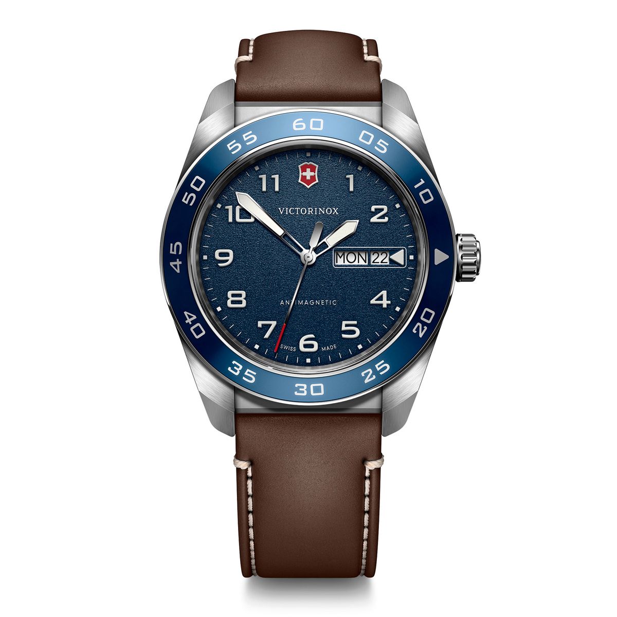 VICTORINOX - Reloj Swiss Army Azul Correa de Cuero Café Victorinox
