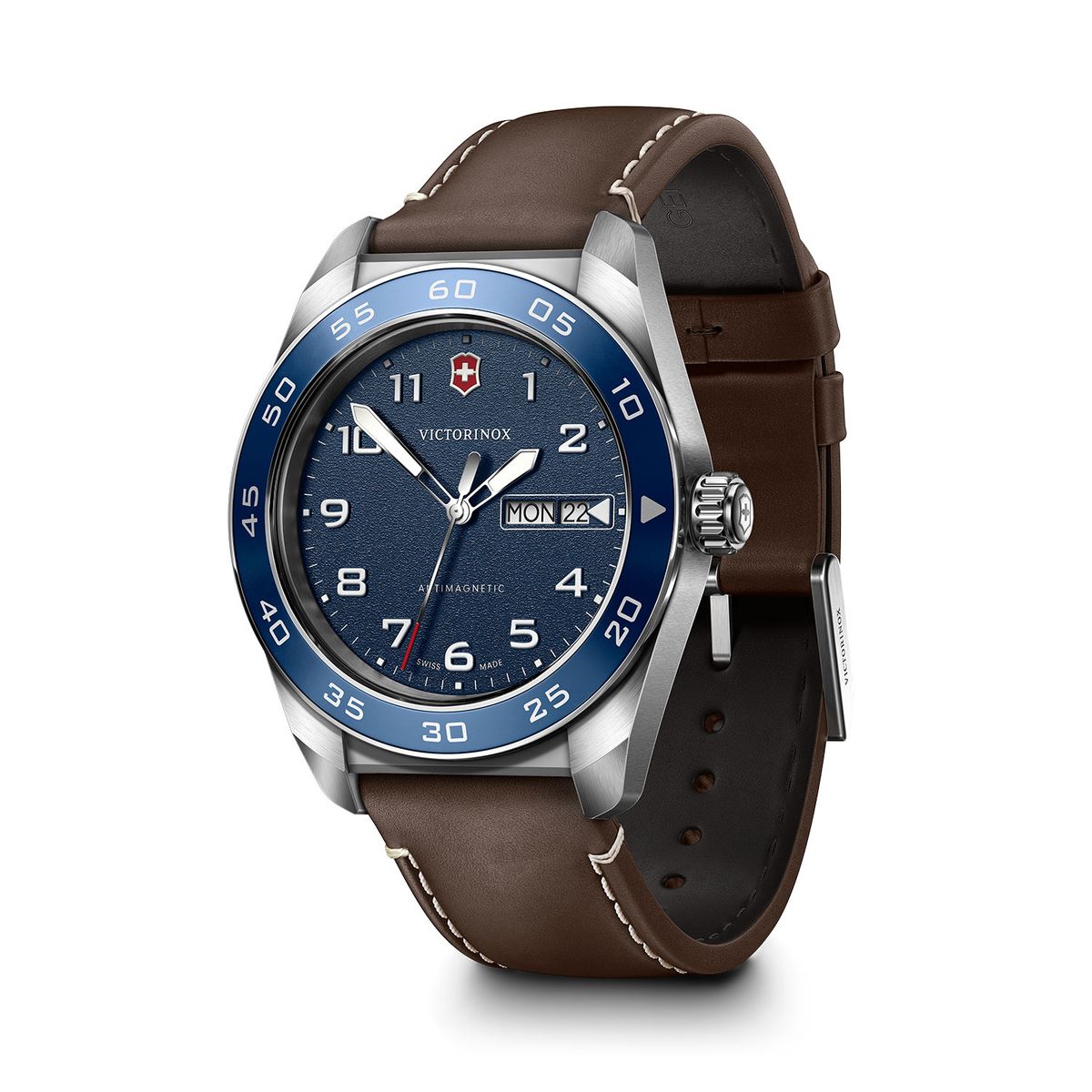 VICTORINOX - Reloj Swiss Army Azul Correa de Cuero Café Victorinox