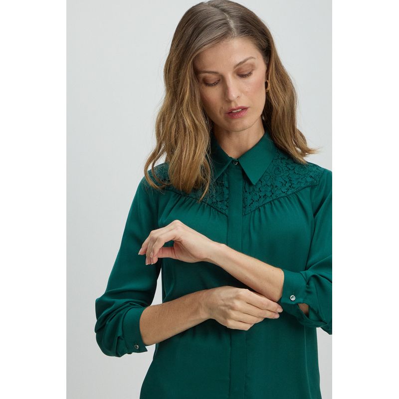 MA GRIFFE - Blusa Manga Larga Verde Musgo Mujer Magriffe
