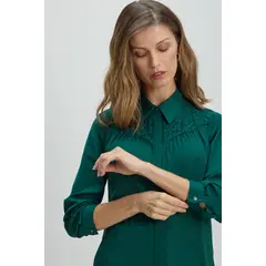 MA GRIFFE - Blusa Manga Larga Verde Musgo Mujer Magriffe