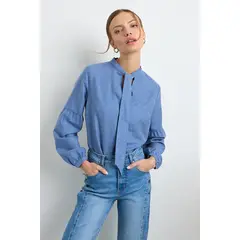 IO - Blusa Manga Larga Celeste Mujer