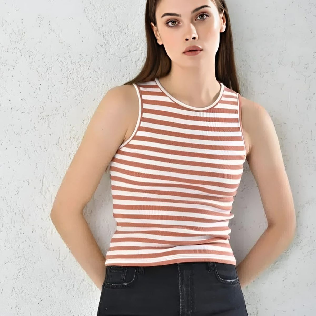 MROTTO - Polera Crop Mujer De Rayas Sin Mangas