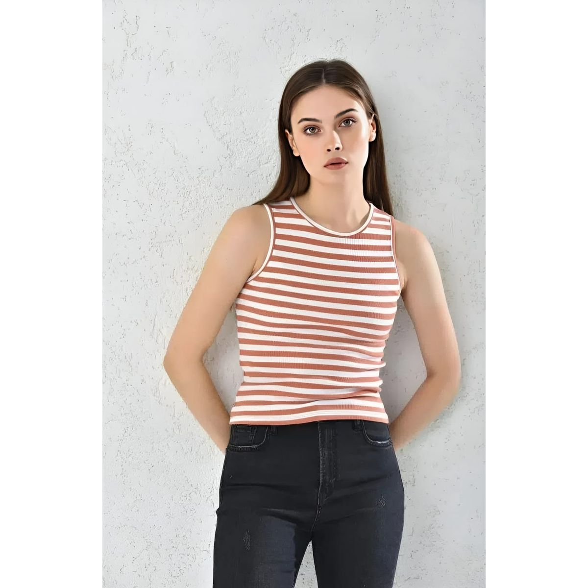 MROTTO - Polera Crop Mujer De Rayas Sin Mangas