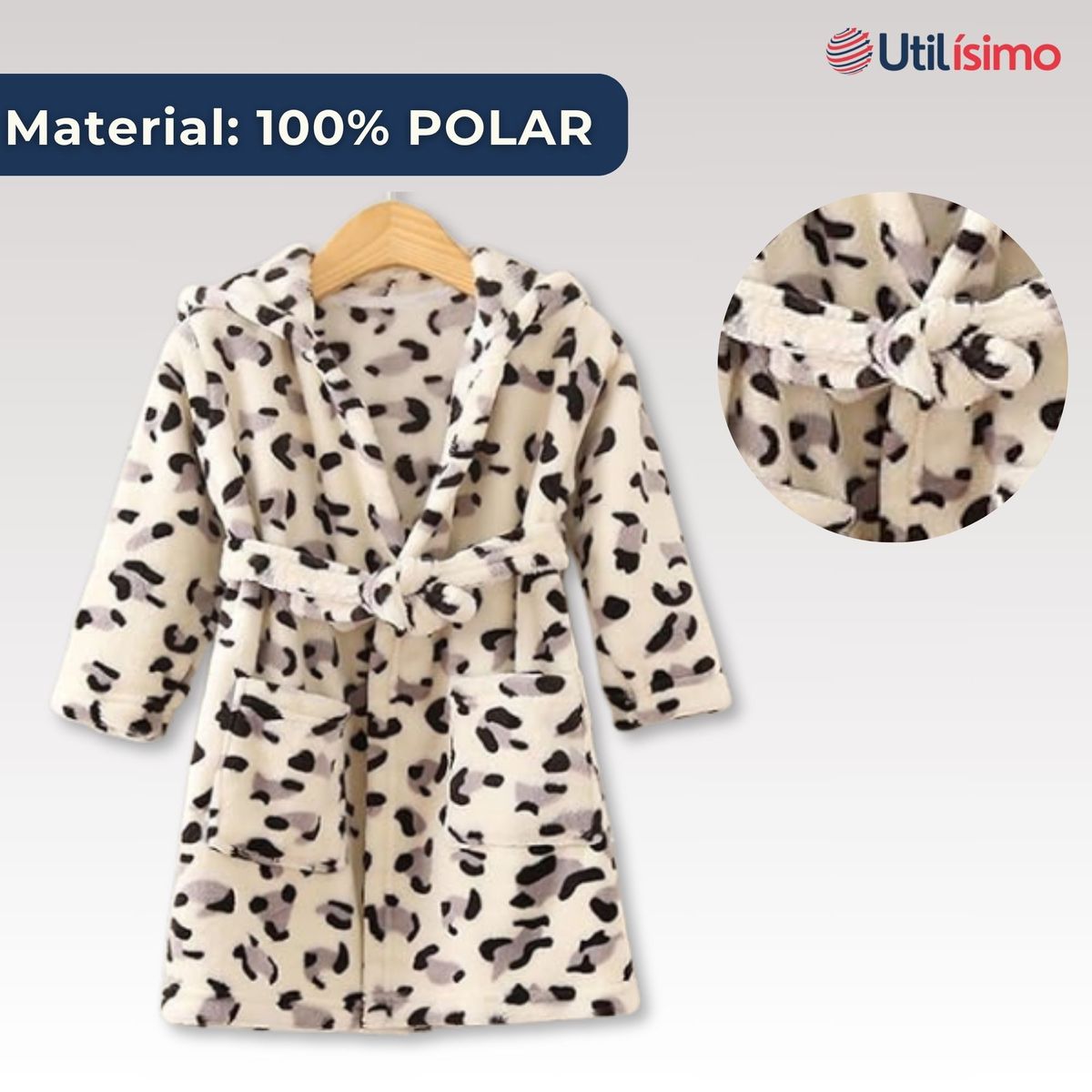JUMP KIDS - Batas De Baño Con Capucha Y Bolsillos Polar Niño Y Niña  Animal Print Negro