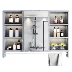 GENERICO - Mueble De Baño Organizador De 6 Repisas Con Espejo 90 x 12 x 70 cm Mármol Sintético