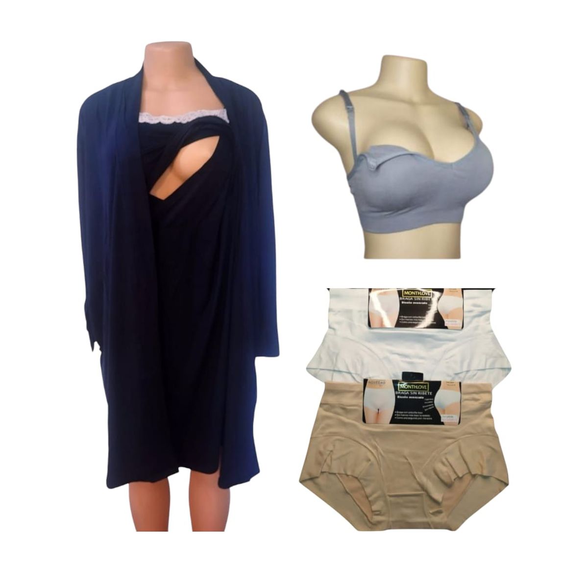 MEDIA LUNA - Pack maternal bata camisola sostén calzones