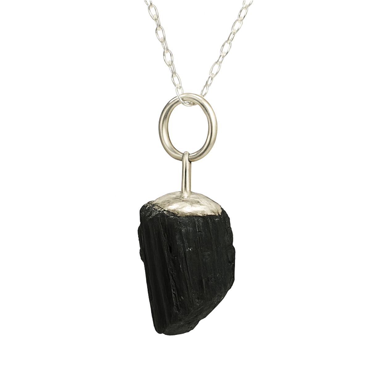 GENERICO - Collar Turmalina Negra con Cadena de Plata Nacional 925 Piedra en Bruto