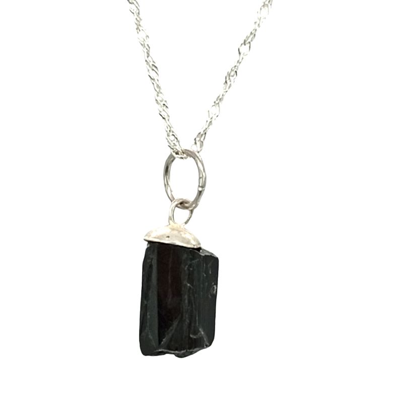 GENERICO - Collar Turmalina Negra con Cadena de Plata Piedra en Bruto