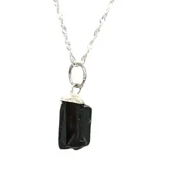 GENERICO - Collar Turmalina Negra con Cadena de Plata Piedra en Bruto