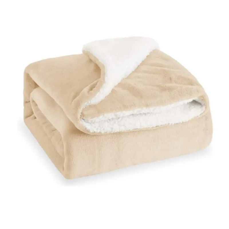 GENERICO - Frazadas Sherpa Microfibra 2 Plazas Manta Con Chiporro Beige