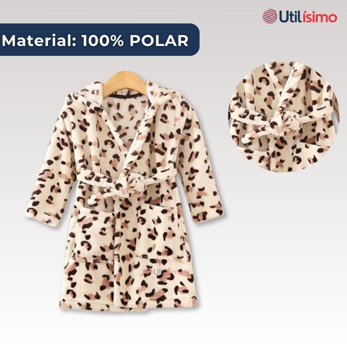 JUMP KIDS - Bata De Baño Con Capucha Y Bolsillos Polar Niño Y Niña Animal Print Cafe