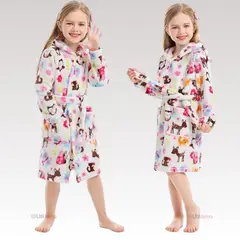 LB CHILE - Bata De Baño Con Capucha Y Bolsillos Polar Niña Animales de Colores