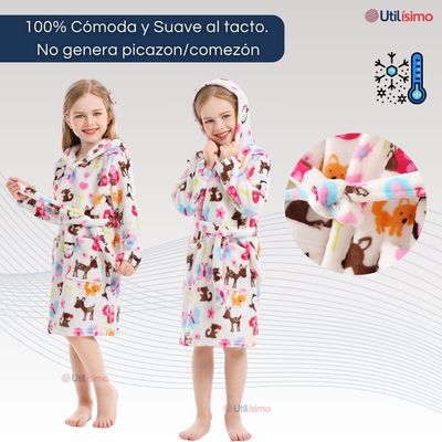 Imagen 2 del producto Bata De Baño Con Capucha Y Bolsillos Polar Niña Animales de Colores