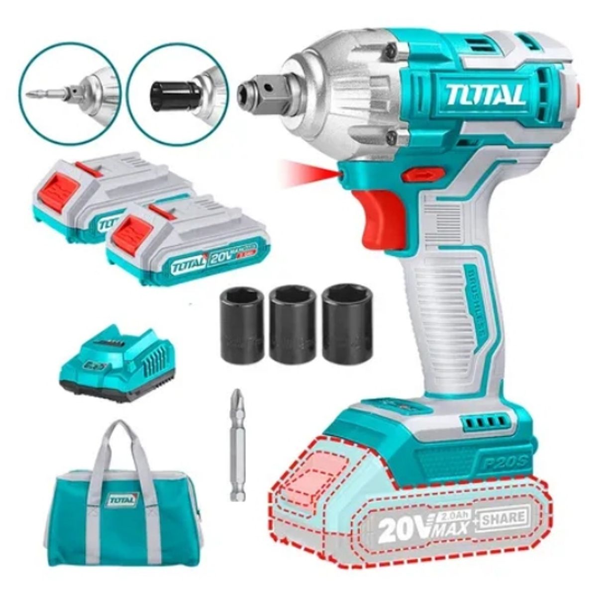 TOTAL TOOLS - Llave Impacto Y Atornillador Inalámbrico 20v Total