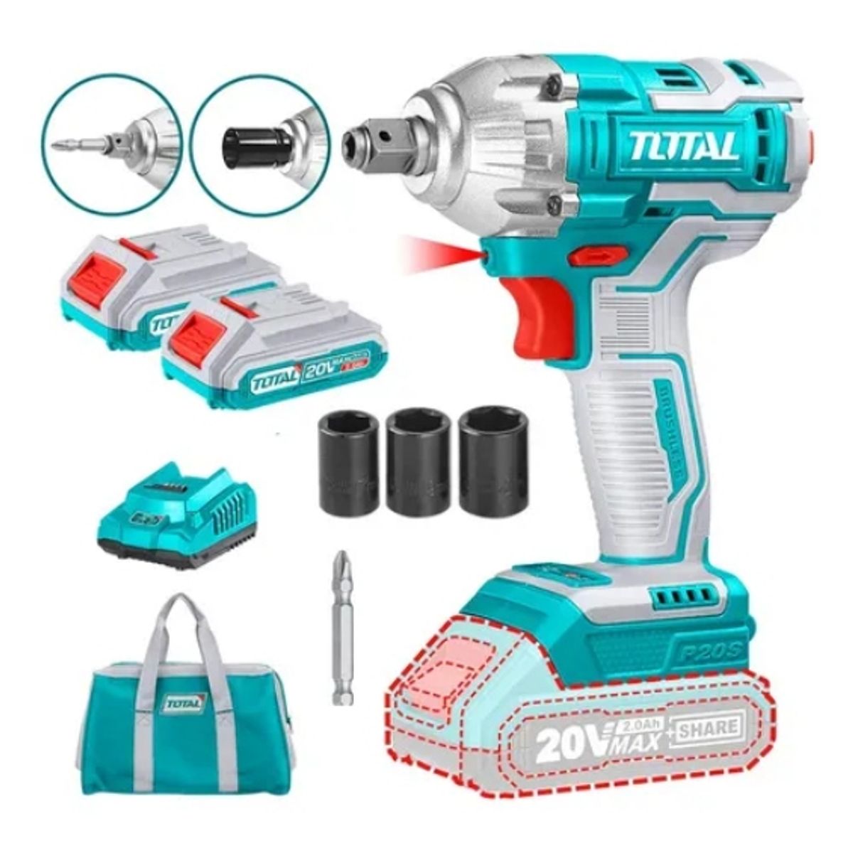 TOTAL TOOLS - Llave Impacto Y Atornillador Inalámbrico 20v Total