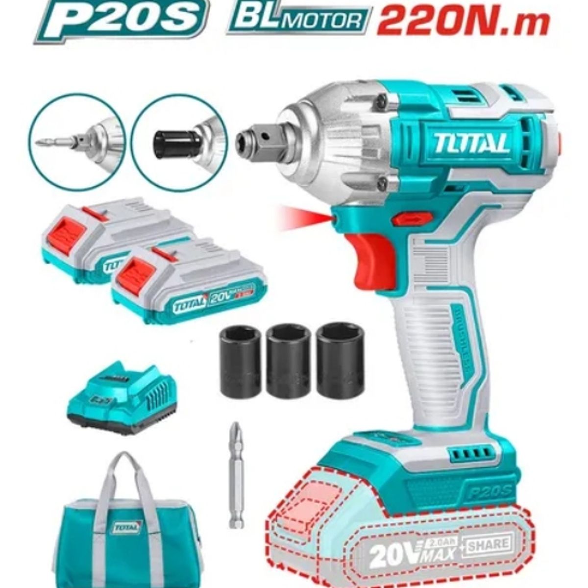 TOTAL TOOLS - Llave Impacto Y Atornillador Inalámbrico 20v Total