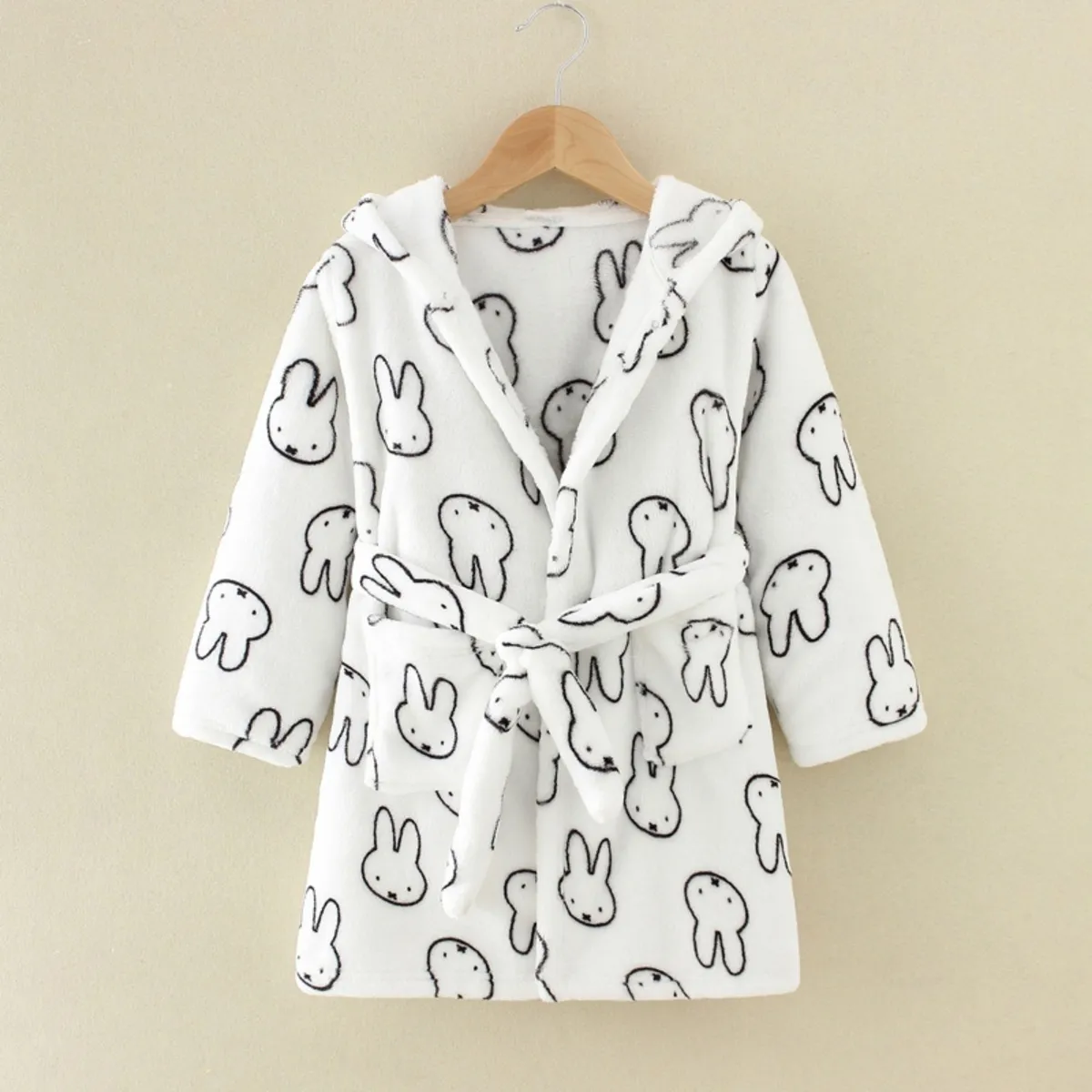 JUMP KIDS - Bata De Baño Con Capucha Y Bolsillos Polar Niño y Niña Blanco Conejitos