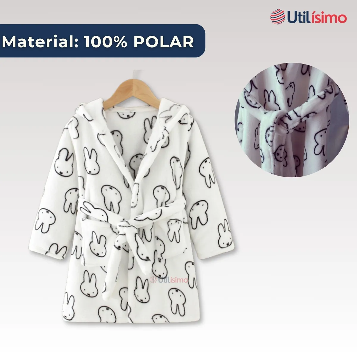 JUMP KIDS - Bata De Baño Con Capucha Y Bolsillos Polar Niño y Niña Blanco Conejitos