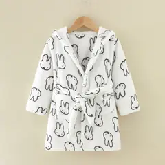 JUMP KIDS - Bata De Baño Con Capucha Y Bolsillos Polar Niño y Niña Blanco Conejitos