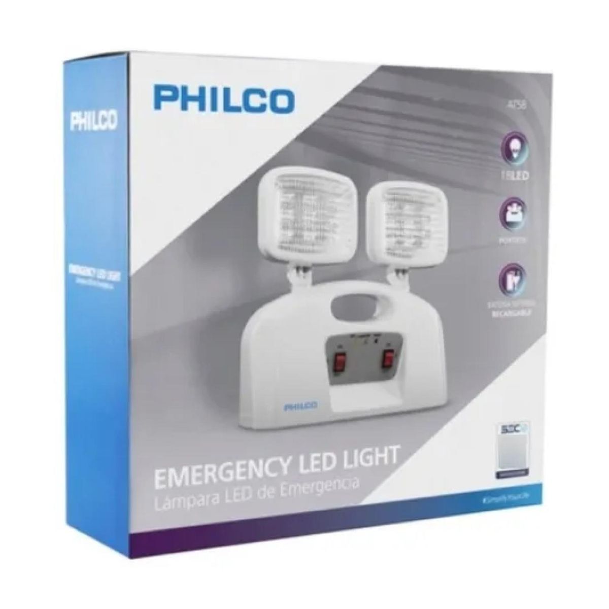 PHILCO - Lampara De Emergencia 2 Focos 18LED Blanco AT58 Philco