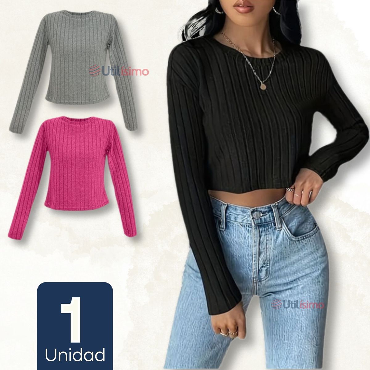 UTILISIMO - Camiseta Polar Mujer Acanalada Colores Surtidos