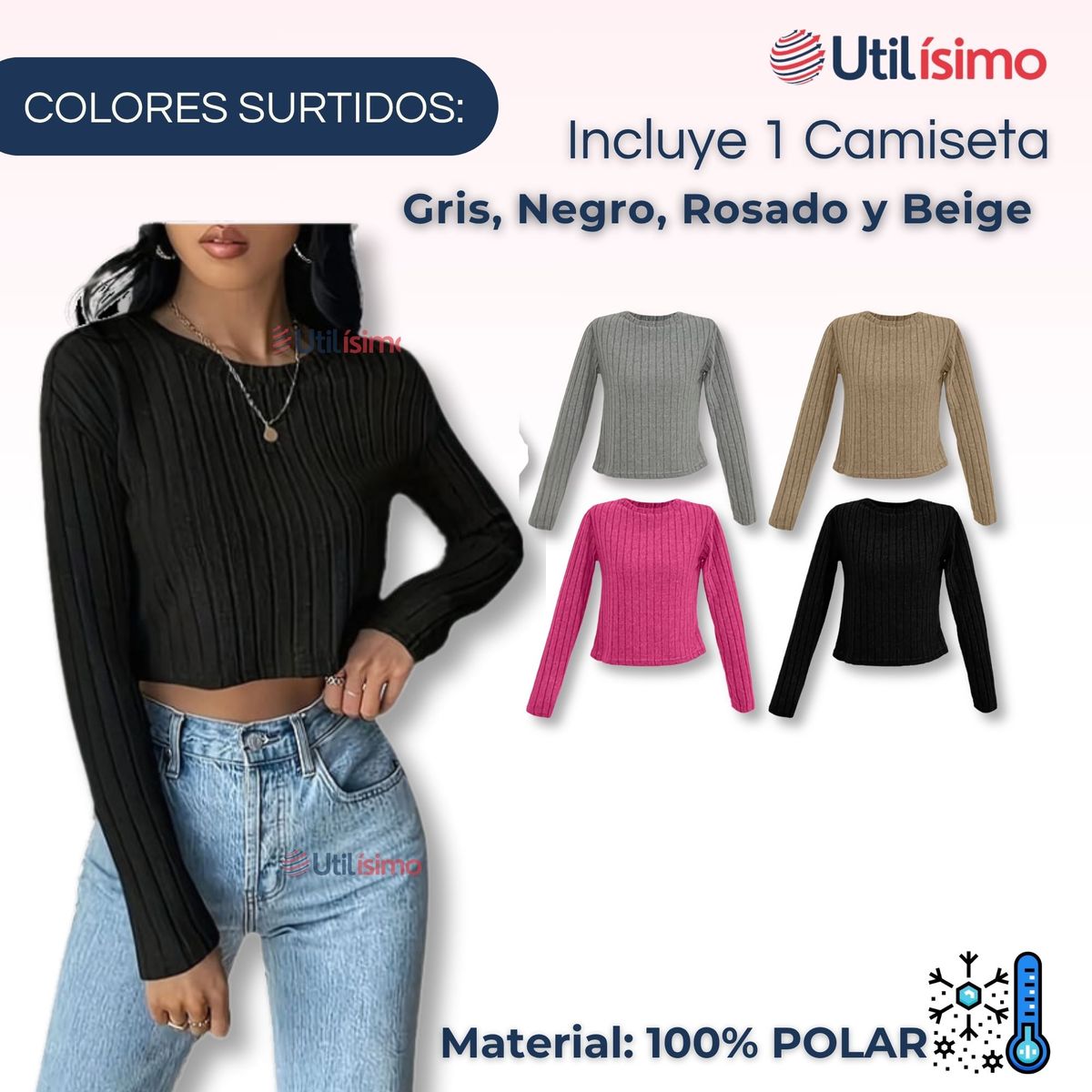 UTILISIMO - Camiseta Polar Mujer Acanalada Colores Surtidos