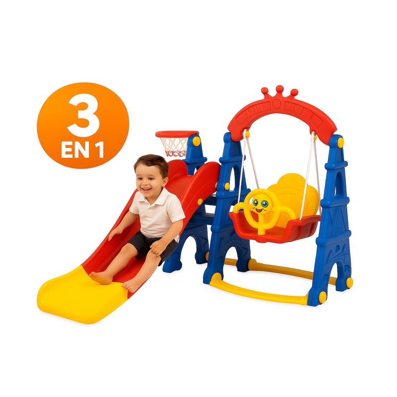 GENERICO - Tobogán 3en1 Infantil Columpio Aro Básquet Resistente Seguro